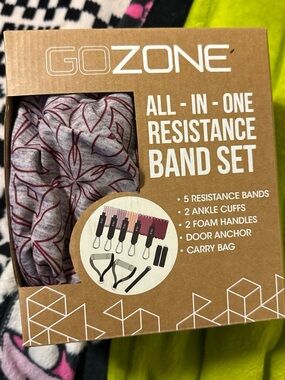 All-In-One Resistance Band Set - Gray with Maroon Pattern